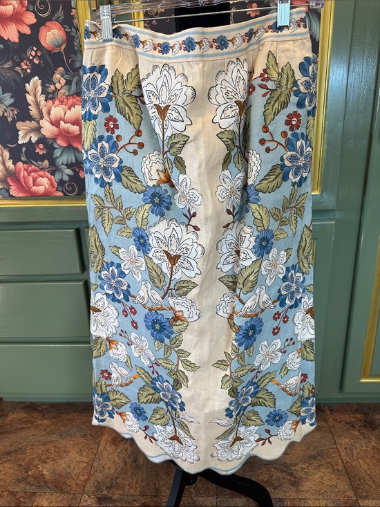 FARM Rio Dresses & Skirts - FARM Rio Cream Garden Scarf Euroflax™ Premium Linen Midi Skirt Size Medium NWT